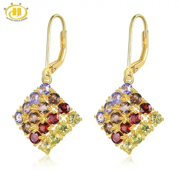 

Hutang Tanzanite 925 Silver Clasp Earrings for Women Genuine Mulit Color Gemstone Garnet Citrine Yellow Gold Plated Jewelry