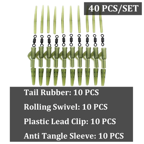 40 шт./компл. для рыбалки на карпа, безопасности свинца зажим Рог Хвост резиновый конус рукав против спутывания роликовых вертлюгов Карп буровые установки для изготовления аксессуаров комплект - Цвет: 40PCS-Set