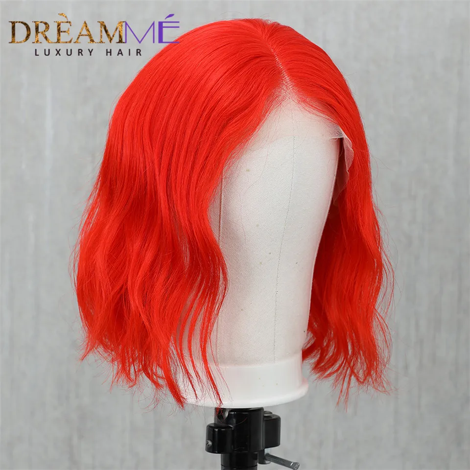 Цветные парики из натуральных волос на кружеве, волнистые короткие волосы 13x4, парик из бразильских волос Remy
