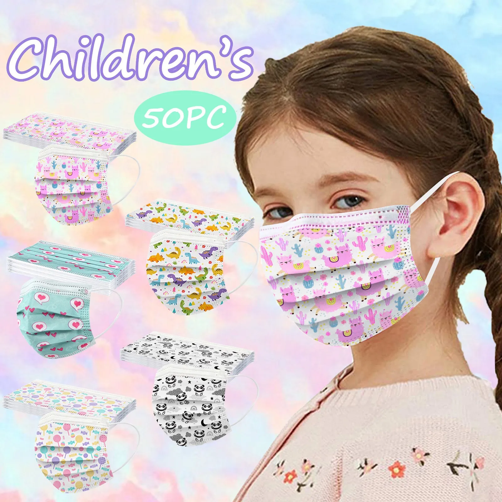 50Pcs Kids Face Mask Disposable 3 Ply Safety 4-12 Children Football Soccer Sport Print mascarillas ninos | Дом и сад