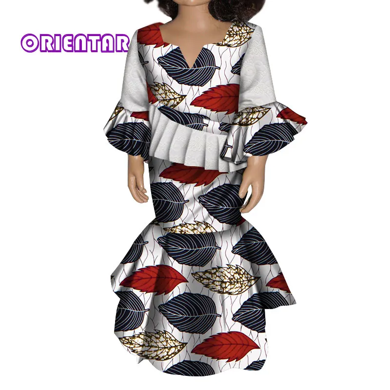 Комплекты из 2 предметов милые детские топы с расклешенными рукавами и юбка для девочек, детские рубашки юбки с принтом в африканском стиле Одежда Bazin Riche, WYT180 - Цвет: 11