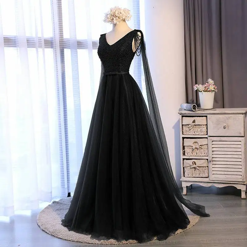 O130 Pearls Red Pink Navy Blue Evening Dresses Women Sexy V-Neck Full Lace Up Prom Wedding Party Dress Girls Luxury Formal Gown long sleeve evening gowns