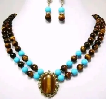 

Fast shipping +Beautiful turquoise tigereye earring necklace set (A0503)