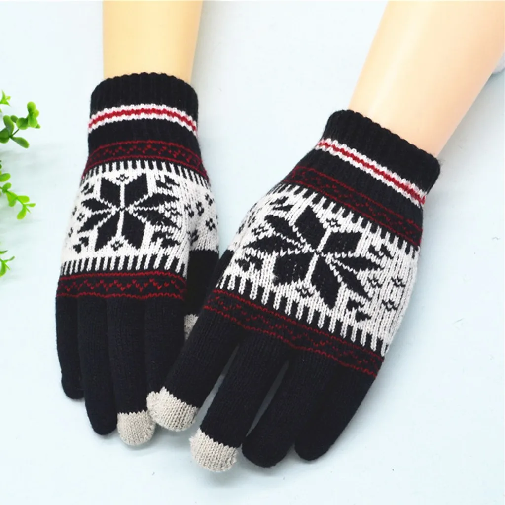 Женские зимние перчатки, вязаные шерстяные, для женщин и девушек, снежинка, зимние, сохраняющие тепло, варежки, перчатки, варежки#4