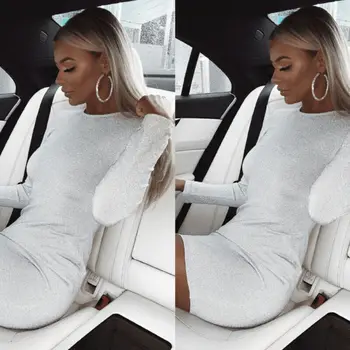 

Women New Bandage Bodycon Autumn Long Sleeve O-Neck White Dresses Ladies Fashion Evening Party Mini Sexy Dress