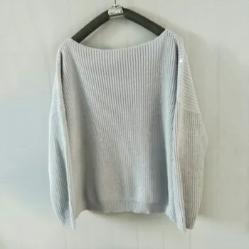 

2019 off-the-shoulder solid color collar ladies sweater Europe and America leisure commuter long sleeve pullover sweater