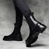 brand designer men's leisure chelsea boots warm fur winter shoes genuine leather platform boot moto ankle botas hombre zapatos ► Photo 3/5