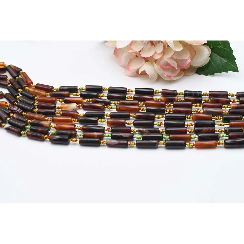20mm Natural Smooth dark brown cylindrical Agate stone beads For DIY Bracelet Necklace Jewelry Making Strand 15
