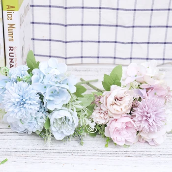 

Peony Artificial Flowers High Quality Luxurious Bouquet Wedding Decoration for Home Table Decor Sky Blue Fake Flowers Hydrangea