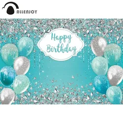 Allenjoy Turquoise Silver Birthday Backdrop Women Girl Sweet 16th 15th 21st Shiny Diamonds Party Decorations Banner Photo Booth