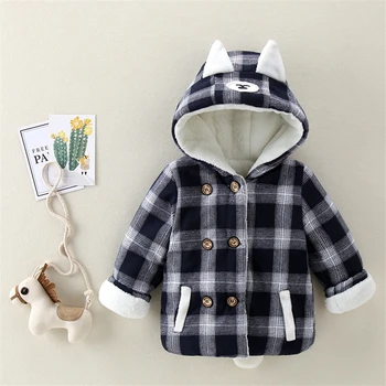 

Boys Padded Jacket 2020 Winter New Korean Children's Thick Rabbit Head Hooded Plaid Jacket Girls Casual Outerwear 1-6 Y
