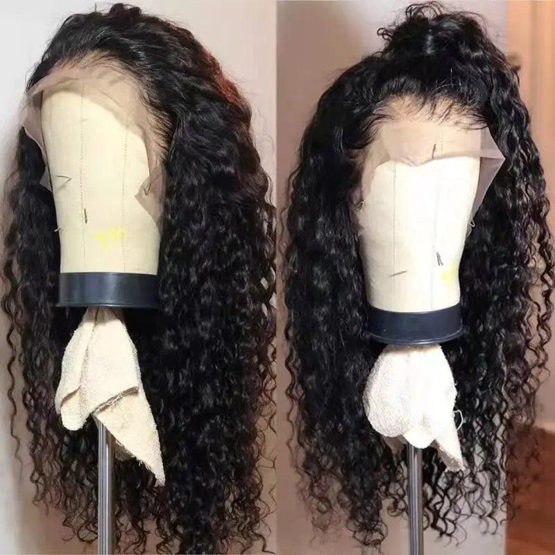 Gran venta Miss-pelucas de cabello humano brasileño para mujeres negras, sin pegamento, ondas profundas rizadas, 13x4, con encaje Frontal, Frontal suizo, mojado y ondulado WGwgrmGBQKy