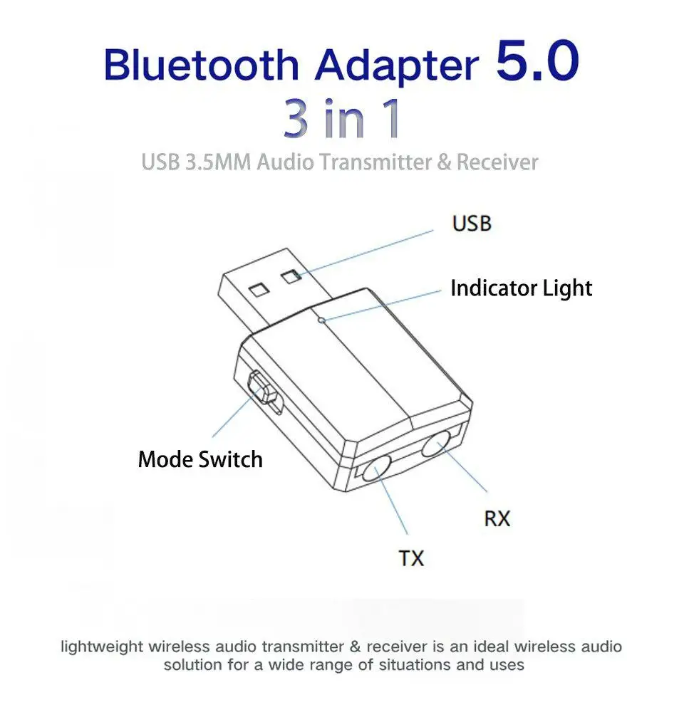 USB Bluetooth 5,0 передатчик для телевизора 3,5 мм Мини Автомобильный Bluetooth aux-приемник стерео музыка с меняющимся переключателем Беспроводные адаптеры