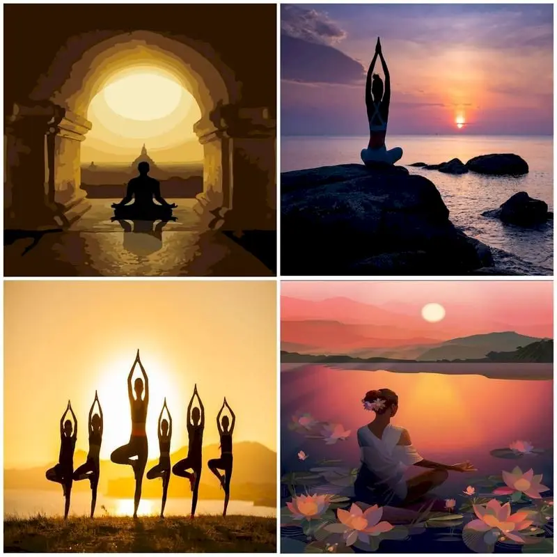 Yoga DIY Oil Painting By Numbers Acrylic Paint Landscape Adults Kit