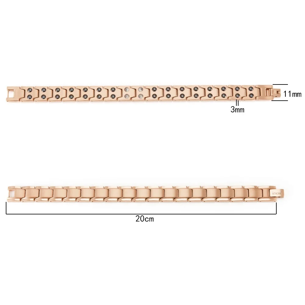 Ювелирные изделия Wollet 20 см/12 мм Чистый титановый Магнитный браслет для мужчин и женщин 99.999% Германий гематит Здоровье Уход лечебная энергия - Окраска металла: Rose Gold Plated