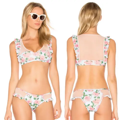 Women sexy Bikini Set Floral print bathing suit Padded Push Up Swimsuit low waist Swimwear mesh Ruffles beachwear biquini 2018 |