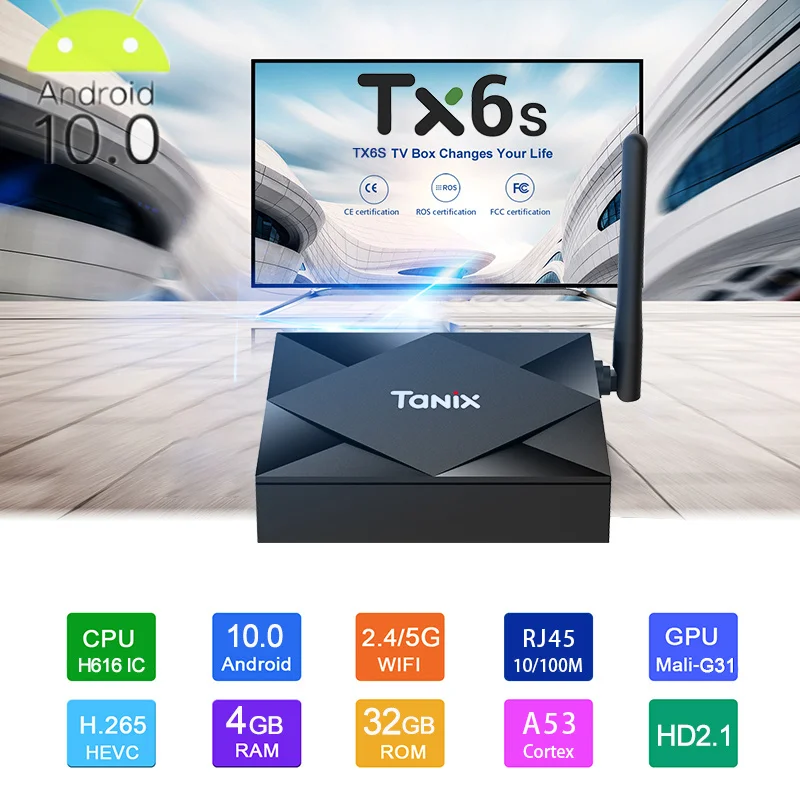 

Smart TV BOX Android 10 Tanix Tx6s 4GB 64GB Allwinner H616 Quad Core 8k 2.4G 5G Wifi BT4.0 Youtube Netflix Android 10 TV BOX