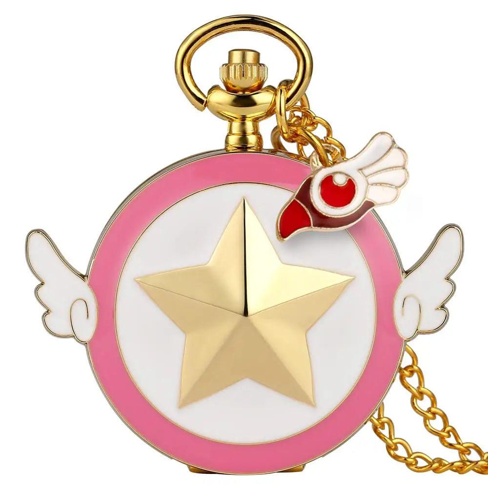 Star accessories Прекрасный чехол для волшебной девушки, карманные часы для детей, изысканные карманные часы с орнаментом в виде птицы для девочек, общие золотые тонкие цепочки Pend - Цвет: Star accessories