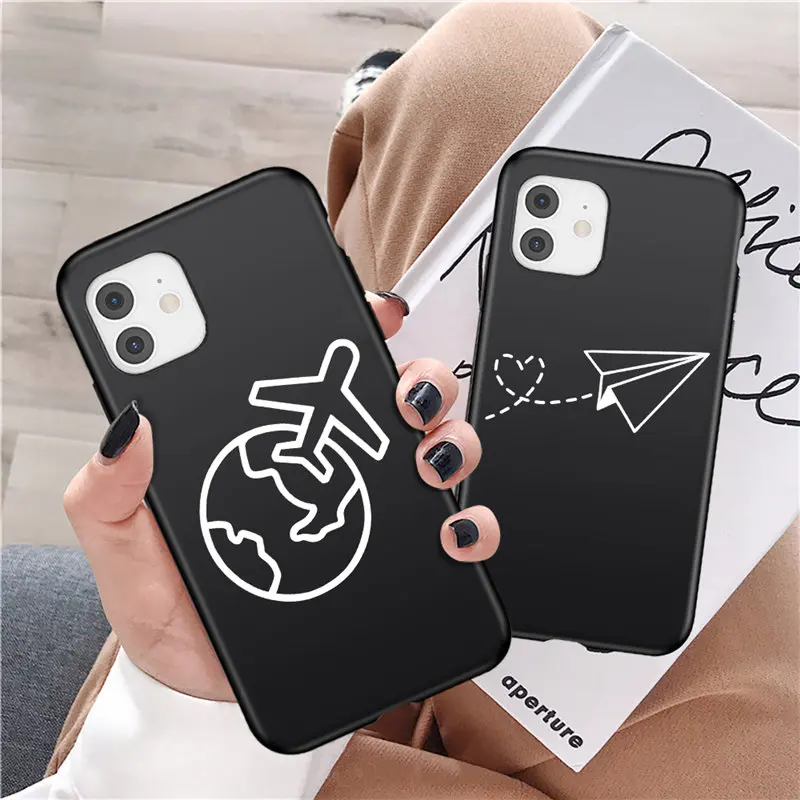 World Map Travel Plane Soft Phone Case For iPhone 11 12 Mini Pro X XR XS Max 7 8 6 6s Plus 5s SE 2020 Love Heart TPU Back Cover