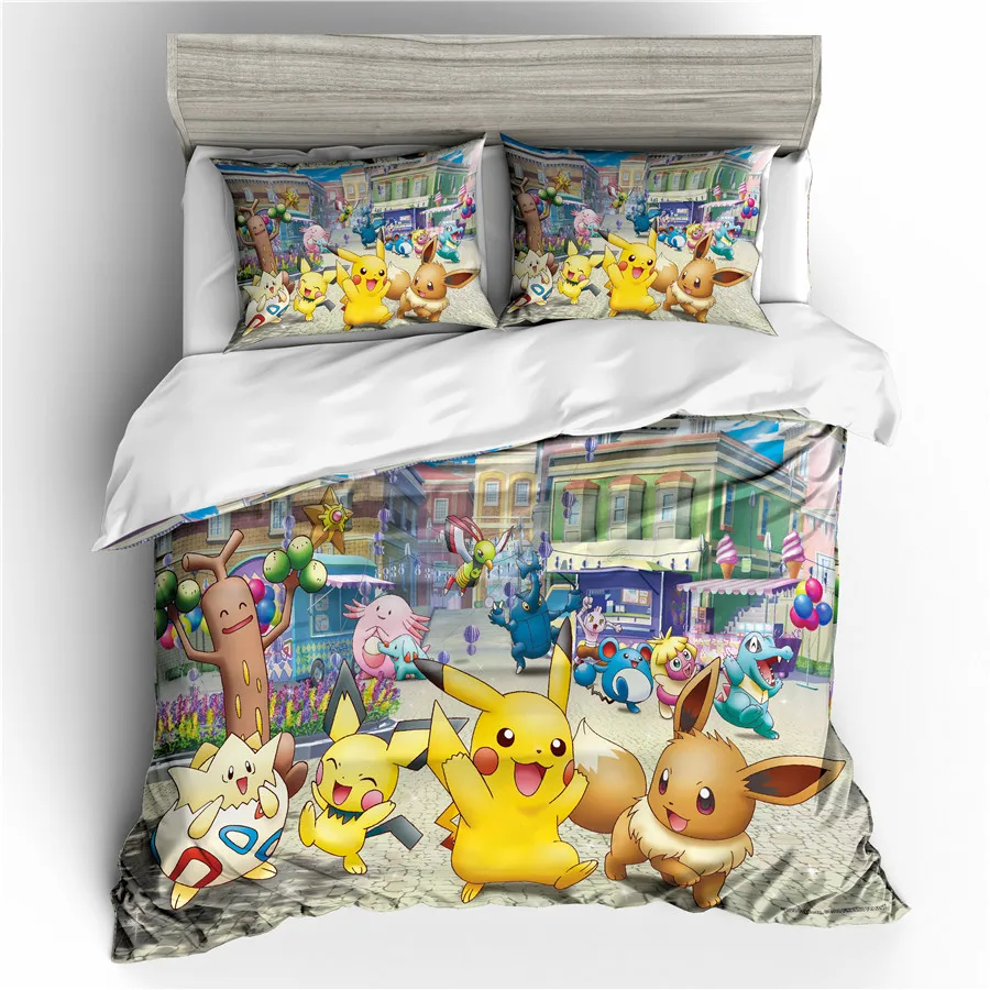 A Bedding Set 3D Printed Duvet Cover Bed Set Pokemon Pikachu Home Textiles for Adults Bedclothes with Pillowcase #PKQ04