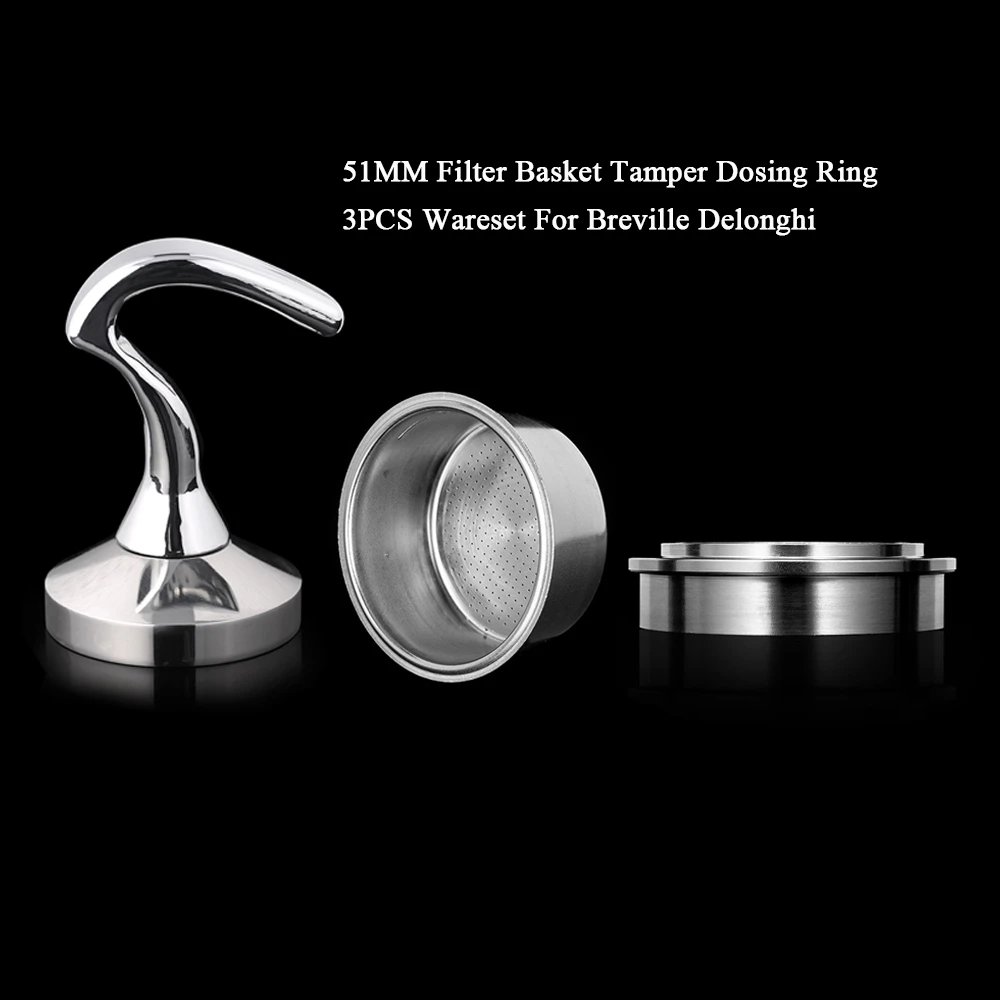 51mm Stainless Steel Coffee Filter Cup Bowl Pressurized Basket Coffee Tamper Dosing Ring Breville Delonghi Coffee Maker Part