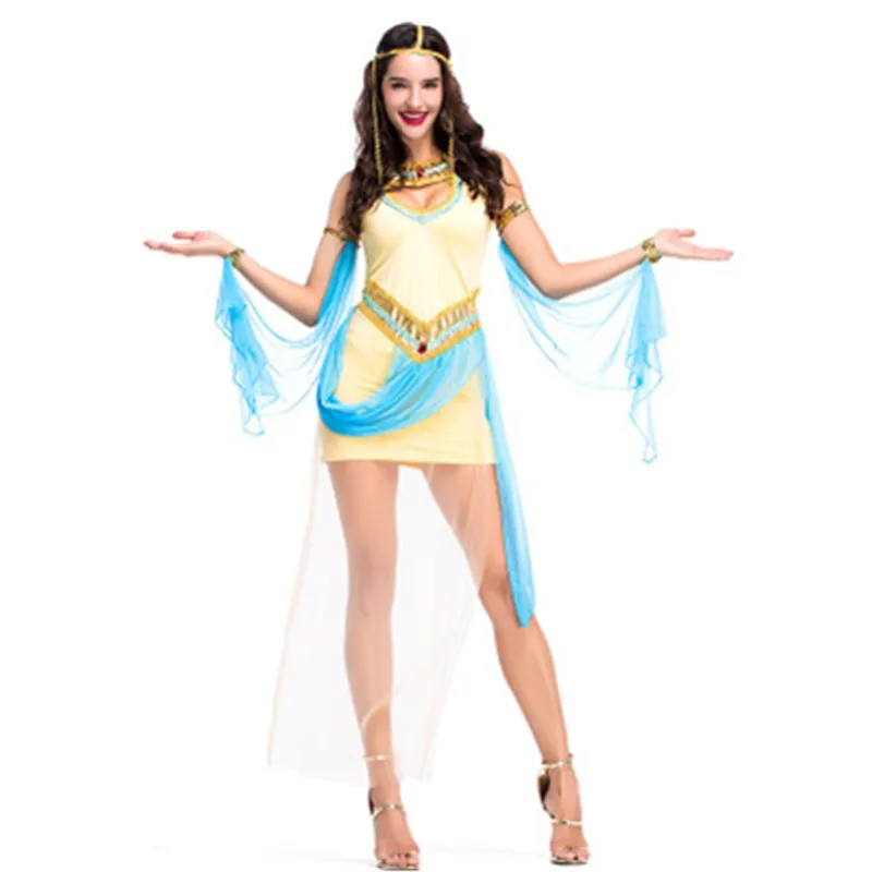 Sexy Women Arabic Belly Dancer Princess Costume Halloween Stage Performance Cleopatra Queen Cosplay Dress