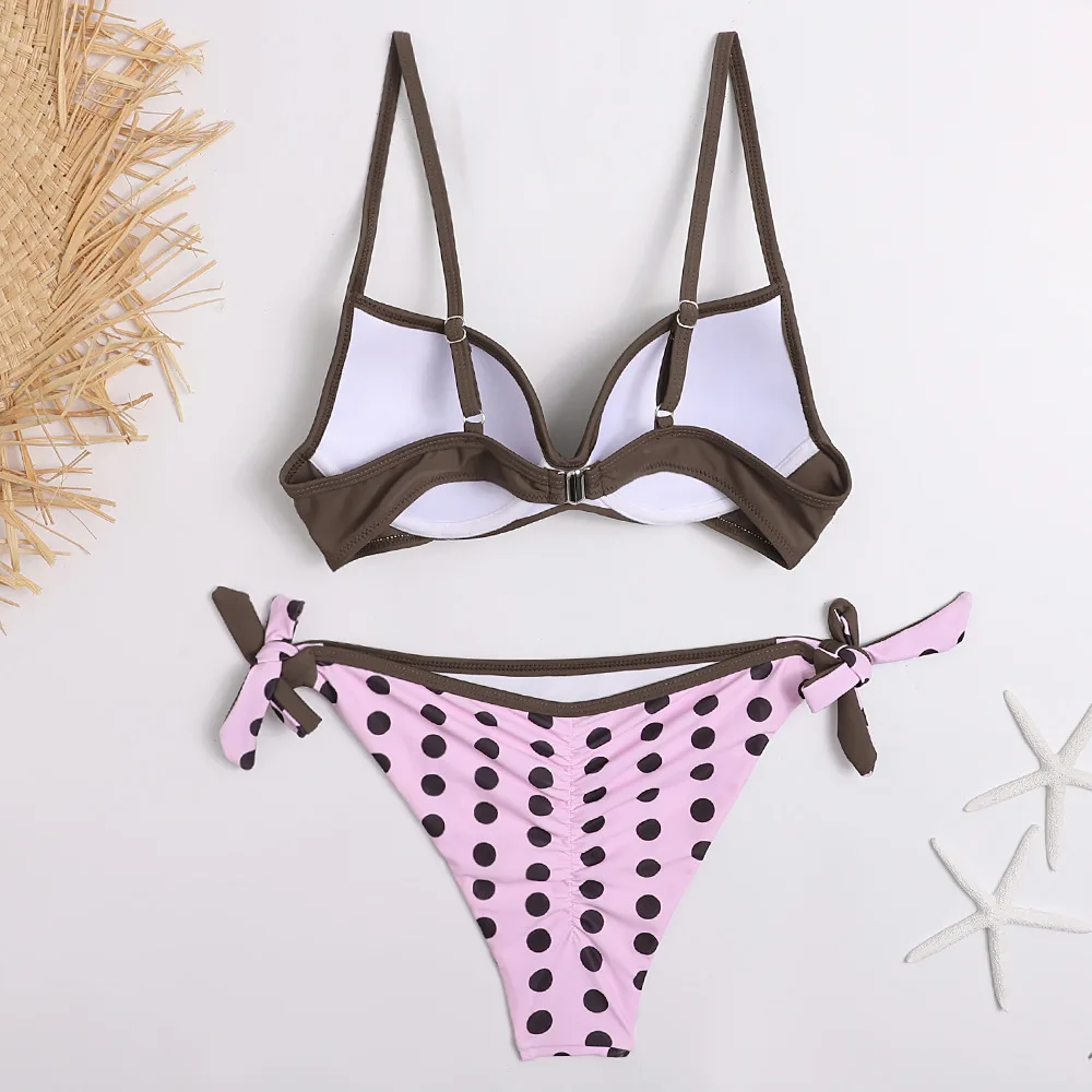 2020 Bikini Set Halter Swimwear Women Dot Solid Color Swimsuit Side Bandage Bathing Suit Beachwear Push Up Sexy Bikini