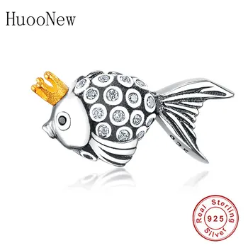 

Golden Crown Fish Animal Bead 2019 Spring Fit Original Pulsera Charms Bracelet 925 Sterling Silver Jewelry Gift Berloque