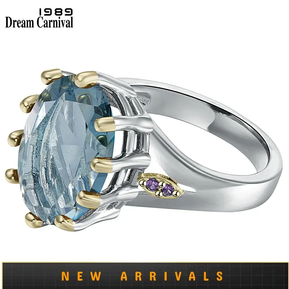 DreamCarnival1989 New Dusty Blue Zircon Solitaire Wedding Ring for Woman Delicate Cutting
