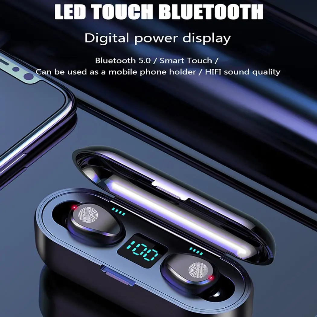 Беспроводные наушники Bluetooth V5.0 F9 беспроводные светодиодный дисплей с 2000 мАч power