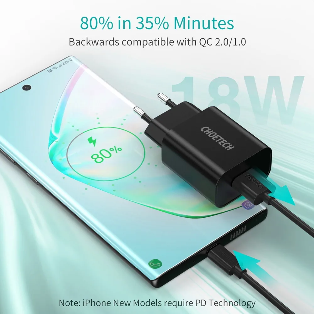 CHOETECH Быстрая зарядка 3,0 18 Вт USB зарядное устройство для Xiaomi Redmi 6 7A Note 7 8 Pro быстрое настенное зарядное устройство EU/US QC3.0 адаптер зарядное устройство для телефона
