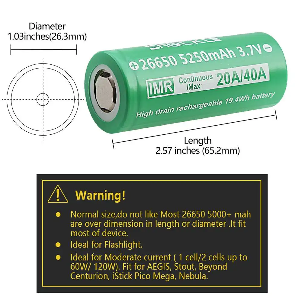 2 шт 3,7 V 26650 аккумулятор 5250mah 20A Shockli IMR 26650 литий-ионная аккумуляторная батарея плоский верхний разряд с чехол для фонарика