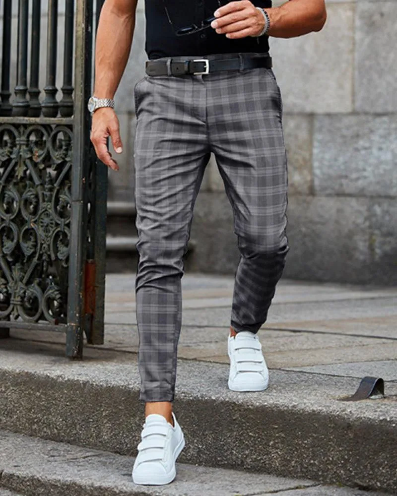 Men's Joggers Plaid Pants Man Black 