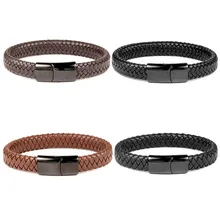 Мужские браслеты-манжеты из нержавеющей стали и мужские ювелирные изделия GiftsTrendy 12*6 мм черный коричневый браслет из натуральной кожи