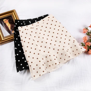 

Ailegogo 2020 Spring Women Polka Dot Mini Skirt Casual Female Beach Hight Waist Short Mermaid Skirts Ladies Ruffles Black Skirts