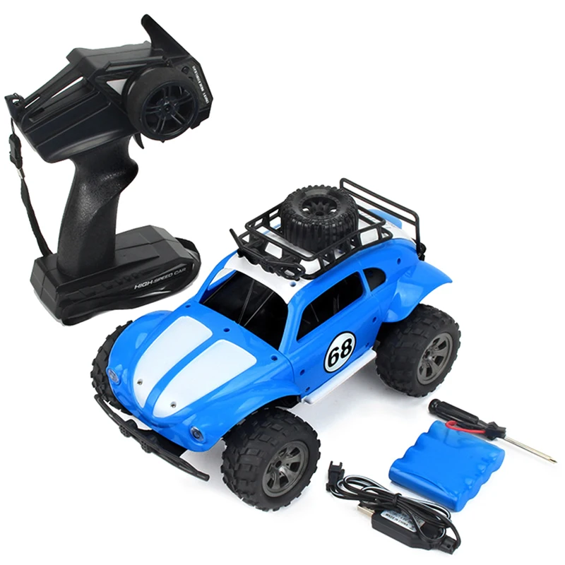 KYAMRC 1:18 2WD классический автомобиль с дистанционным управлением Beetle 2,4G RC Гусеничный внедорожный автомобиль багги движущаяся машина дети на батарейках машинки RT - Цвет: Blue