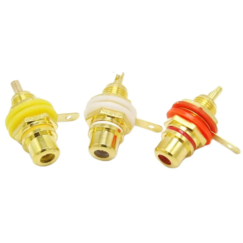 RCA Socket Connector Chassis Panel Mount Video Audio Terminal Gold Plated 3 Colors RCA Female Connector 6Pcs 1