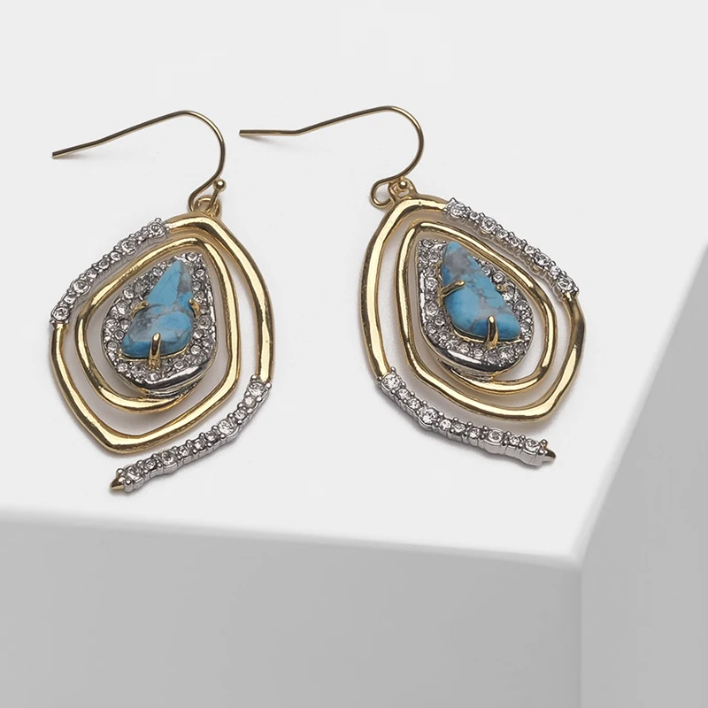 

Retro geometric irregular spiral design of natural stone drop earrings