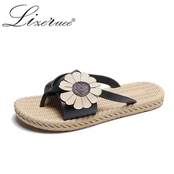 

Lizeruee PVC Flip Flops Casual Fashion Women Summer flats slippers for Women Outside Flip Flops Soft Beach Slippers Sunflower