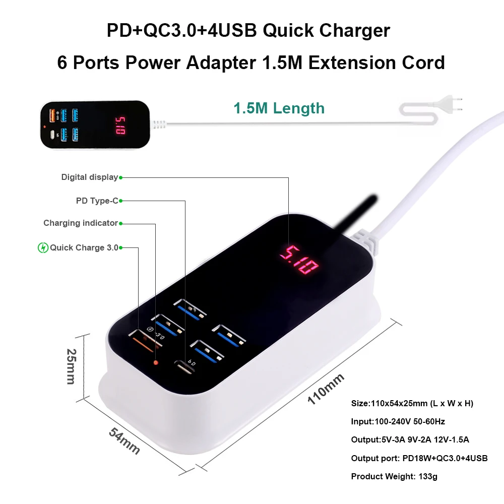 65 watt car charger Phone Multiple Ports Quick Charger For Apple USB C Charger Multi USB PD18W Charger Smartphone And Watch Charger USB Charger Hub quick charge 3.0