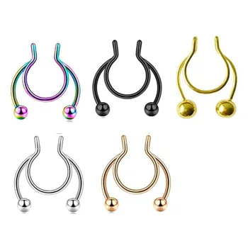 

5Pcs U Shaped Stainless steel Fake Nose Ring Hoop Septum Rings Nose Piercing Earrings Fake Piercing