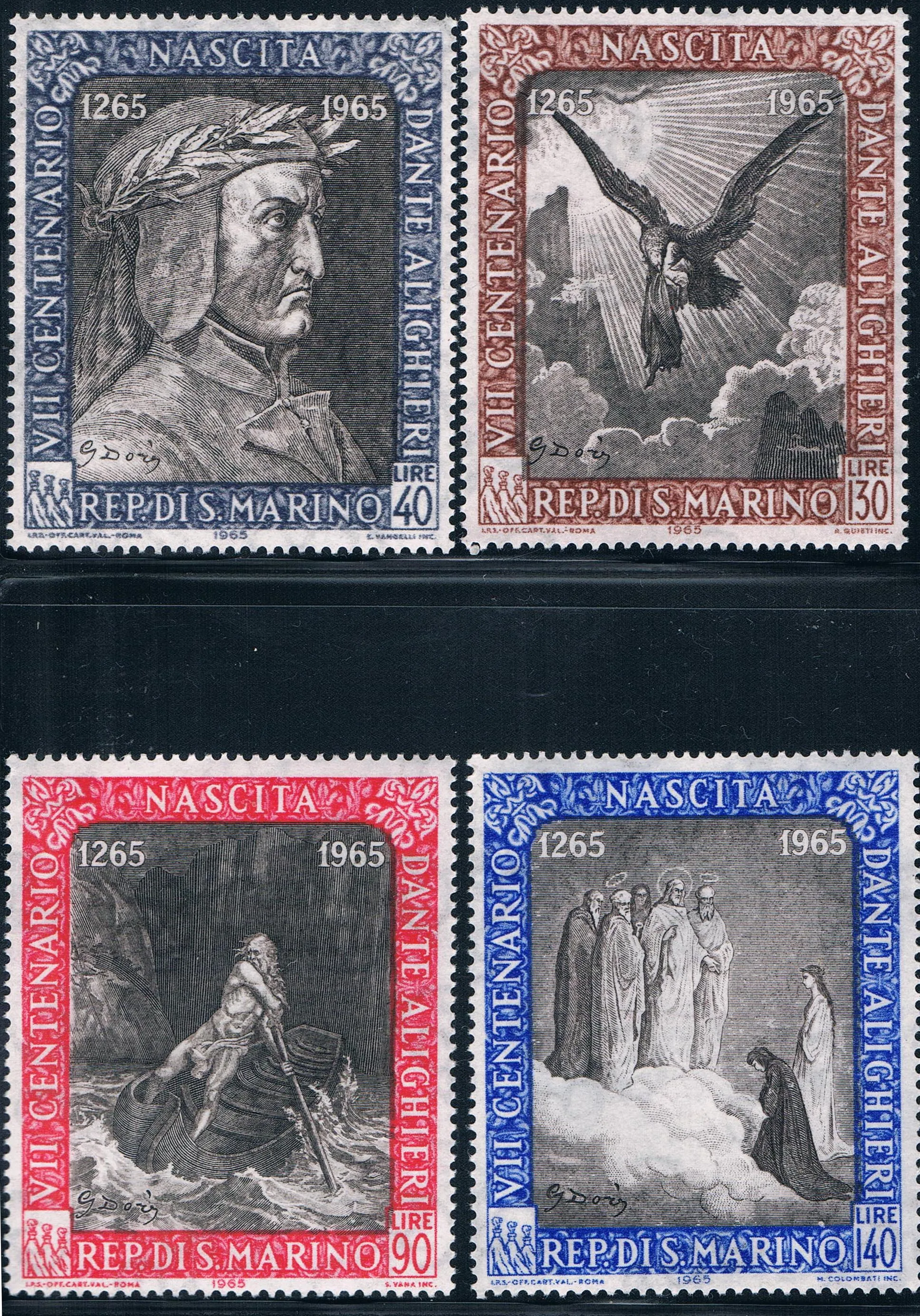 

4 шт./компл. Новый Почтовый штамп Сан-Марино 1965 дикая комедия, 700-й день рождения поэта Данте скульптурные штампы MNH
