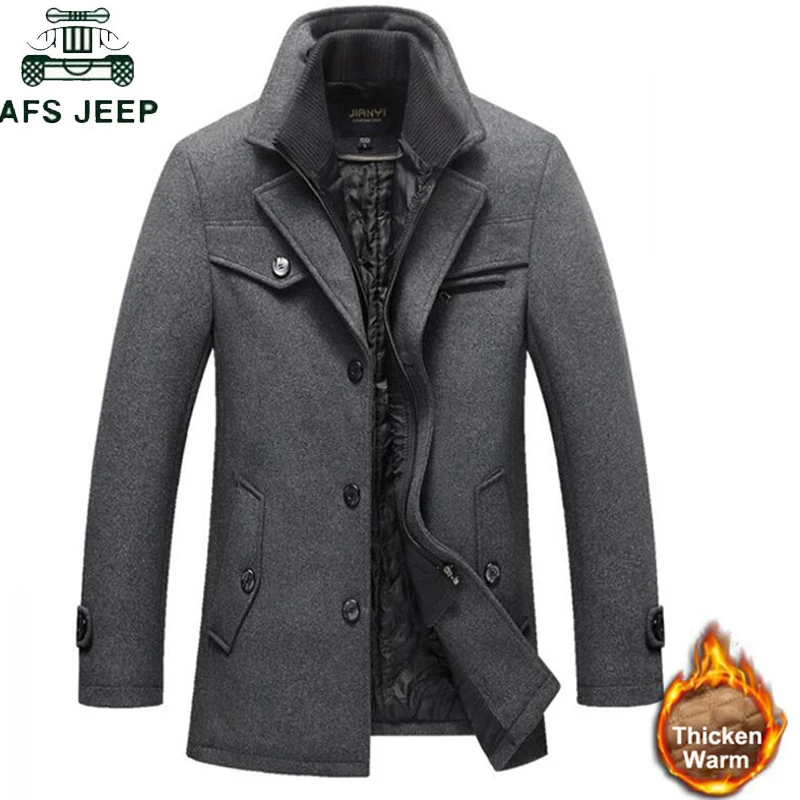 Зимнее шерстяное толстое теплое пальто для мужчин, модные ветрозащитные повседневные мужские куртки с двойным воротником, верхняя одежда, длинные шерстяные пальто, Прямая поставка - Цвет: Серый