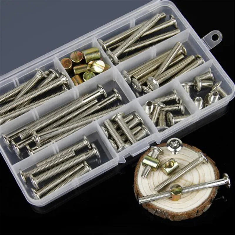 

58Pcs M6 Furniture Harware Screws Philip Flat Head Baby Bed Accessories Barrel Nut Bolt Assorted Kit with Plastic Boxes