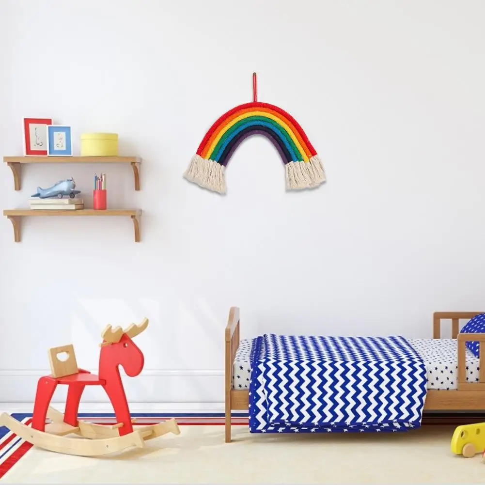 Декор для детской комнаты макраме ручной работы плетеный Радужный настенный вязаный гобелен с кисточкой художественное украшение для детской комнаты в подарок