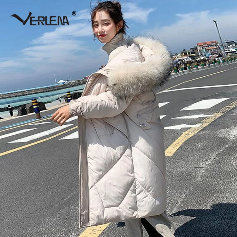 

Verlena 2019 Thick Warm Cotton Winter Coat Women Hood Undetachable Fur Collar Windproof Cuff Drawstring Waist Korean Long Parka