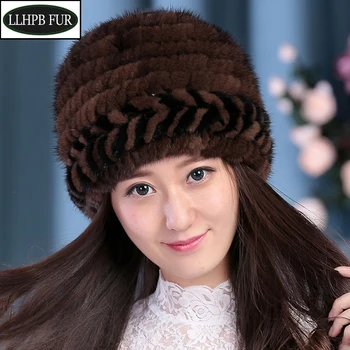 

Hot Sale Russia Winter Women Real Mink Fur Hat Good Elastic Real Mink Fur Caps Lady 100% Natural Warm Knitted Real Mink Fur Cap