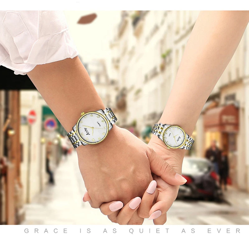 Couple watch   hot sale  stainless steel  wirstwatch  good quality  waterproof  3ATM  IP plating   Lover watch  aishy LOGO