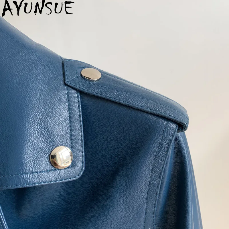 AYUNSUE Fashion 2021 Genuine Leather Jacket Women Short Motorcycle Sheepskin Coat Female Spring Autumn Clothes Mujer Chaqueta 89