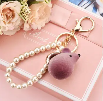 

Free Shipping Bag Pendant Acrylic flocking Cute Mouse Car Key Ring Key Chain Handbags Couple Accessories Gifts